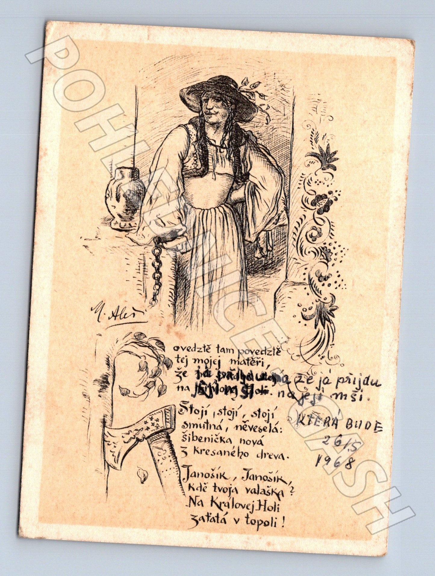 Pohlednice Janosik etnografie kresba 1968 (M24662)