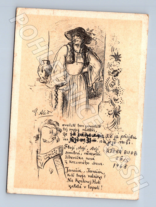 Pohlednice Janosik etnografie kresba 1968 (M24662)