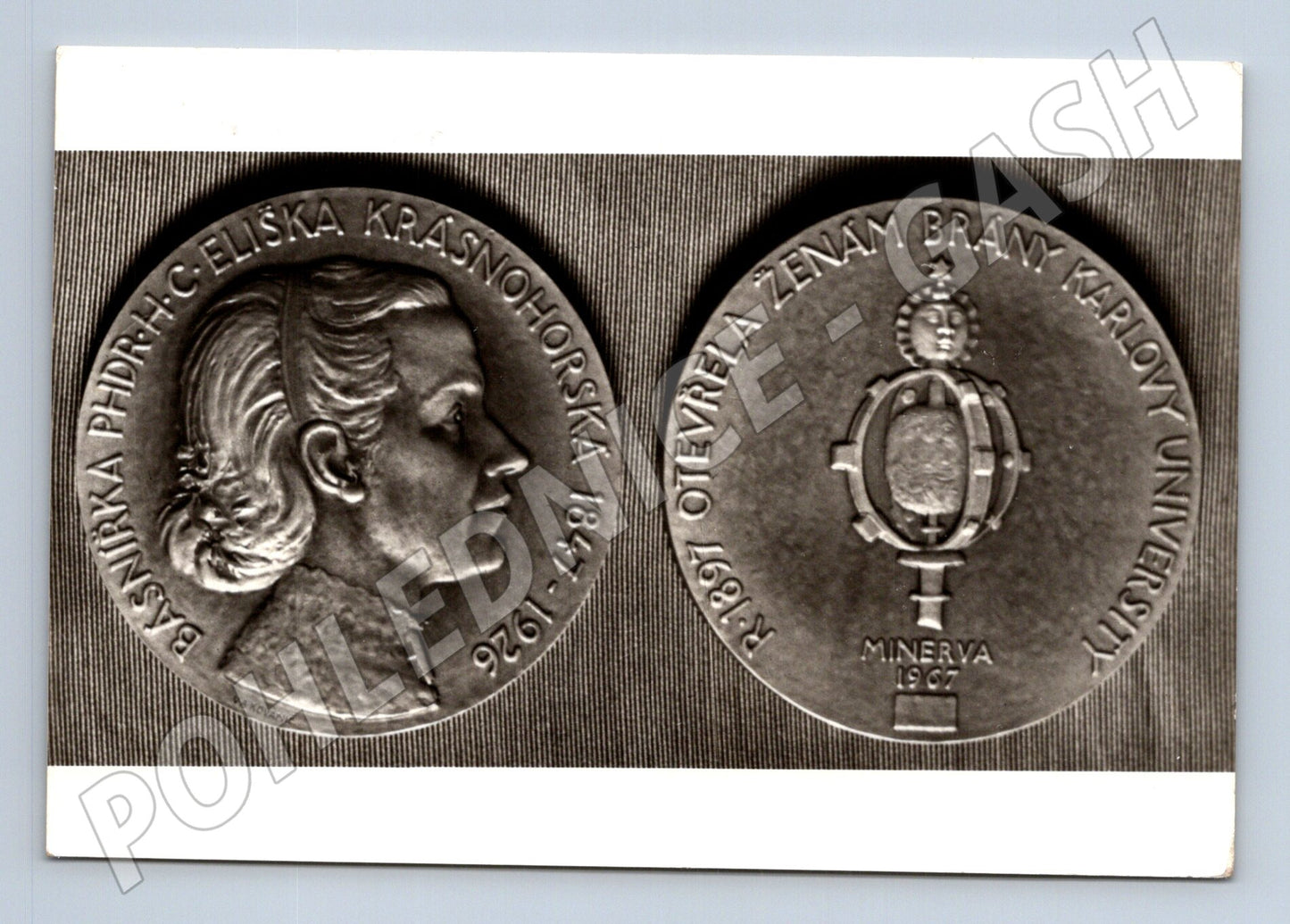 Pohlednice Eliška Krásnohorská medaile Minerva 1907 (M24665)