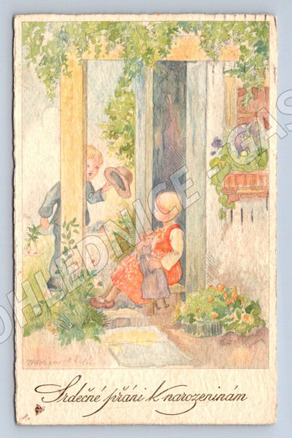 Children on the porch Czech Republic 1951 (M2469)