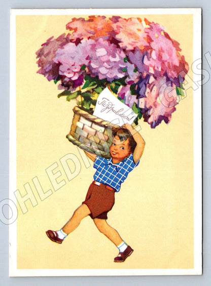 USSR 1958 boy with flowers Congratulations (M2475)