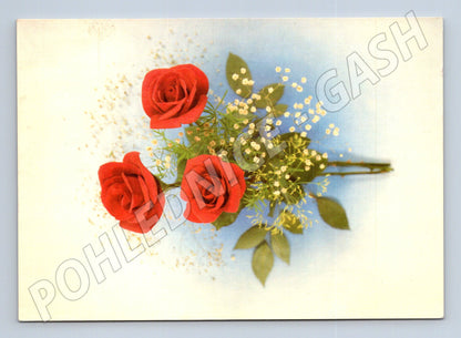 Pohlednice Tři červené růže blahopřání 1989 (M24756)