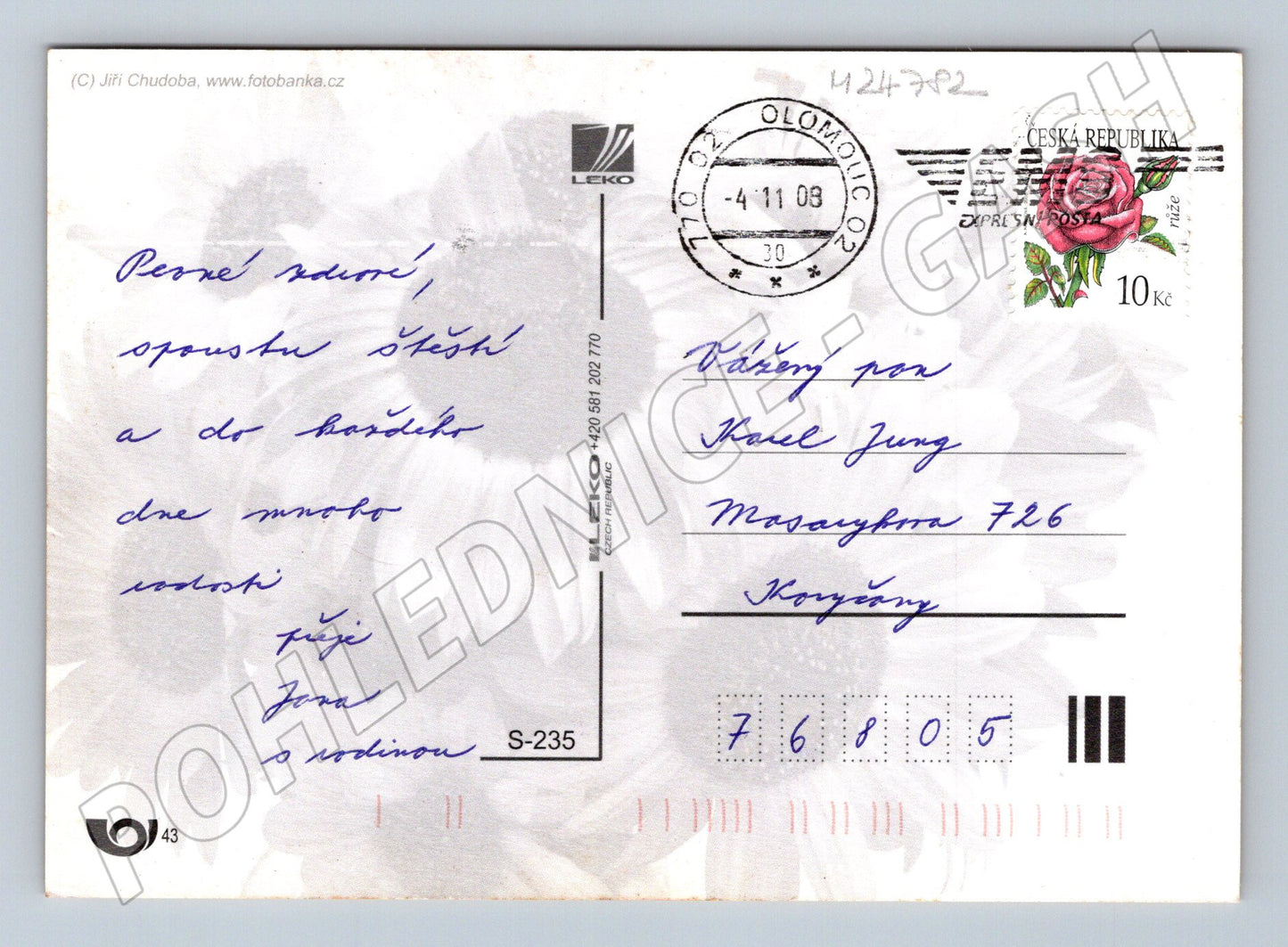 Pohlednice Blahopřání k svátku slunečnice 2009 (M24782)