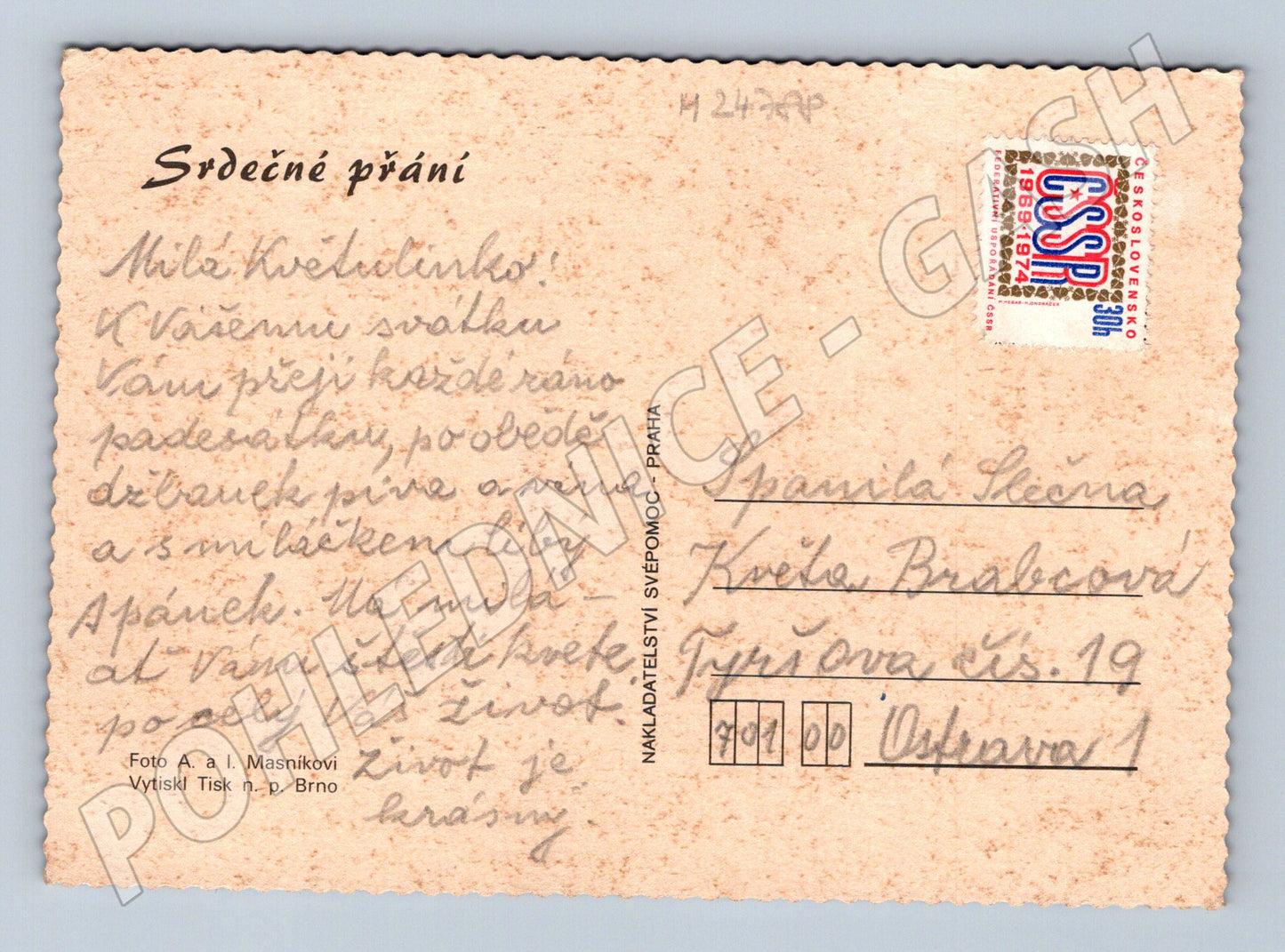 Pohlednice květiny v žárovce 198x (M24788)