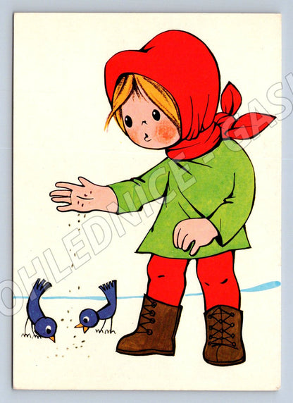 A child in a traditional costume feeds birds E. Plicková (M2482)