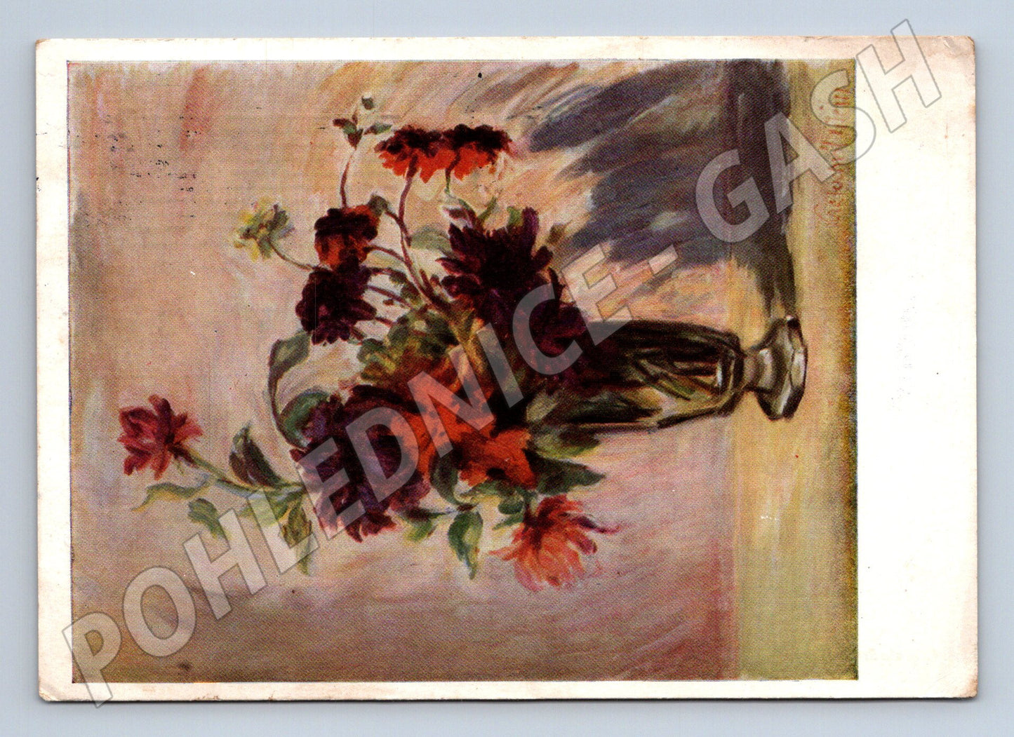 Pohlednice Kytice jiřin malba V. Kratochvíl 1957 (M24859)