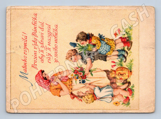 Pohlednice Matinka s dětmi, přání 1950 (M24861)