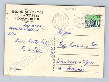 Pohlednice vánoční zátiší svíčky jablka 1959 (M24864)