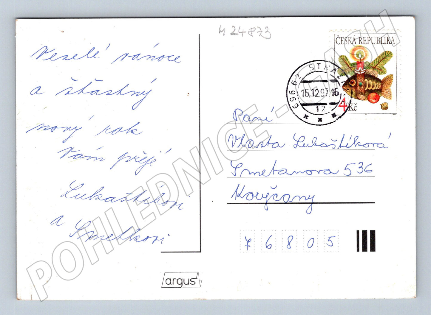 Pohlednice Vánoční motiv děti a srna 1997 (M24873)