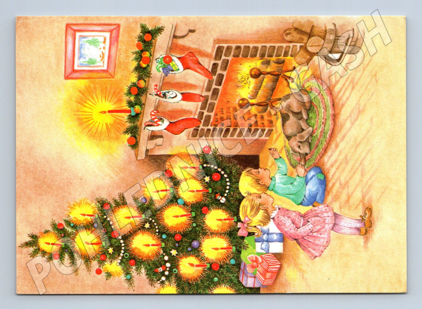 Pohlednice Vánoční scéna děti u stromečku 1995 (M24874)