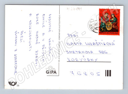 Pohlednice Vánoční zimní krajina domek 1993 (M24881)