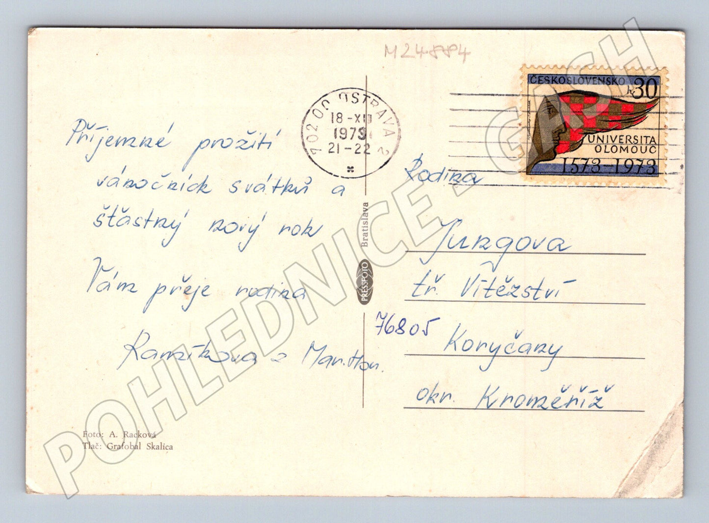 Pohlednice vánoční přání svíčky hvězdy 1979 (M24884)