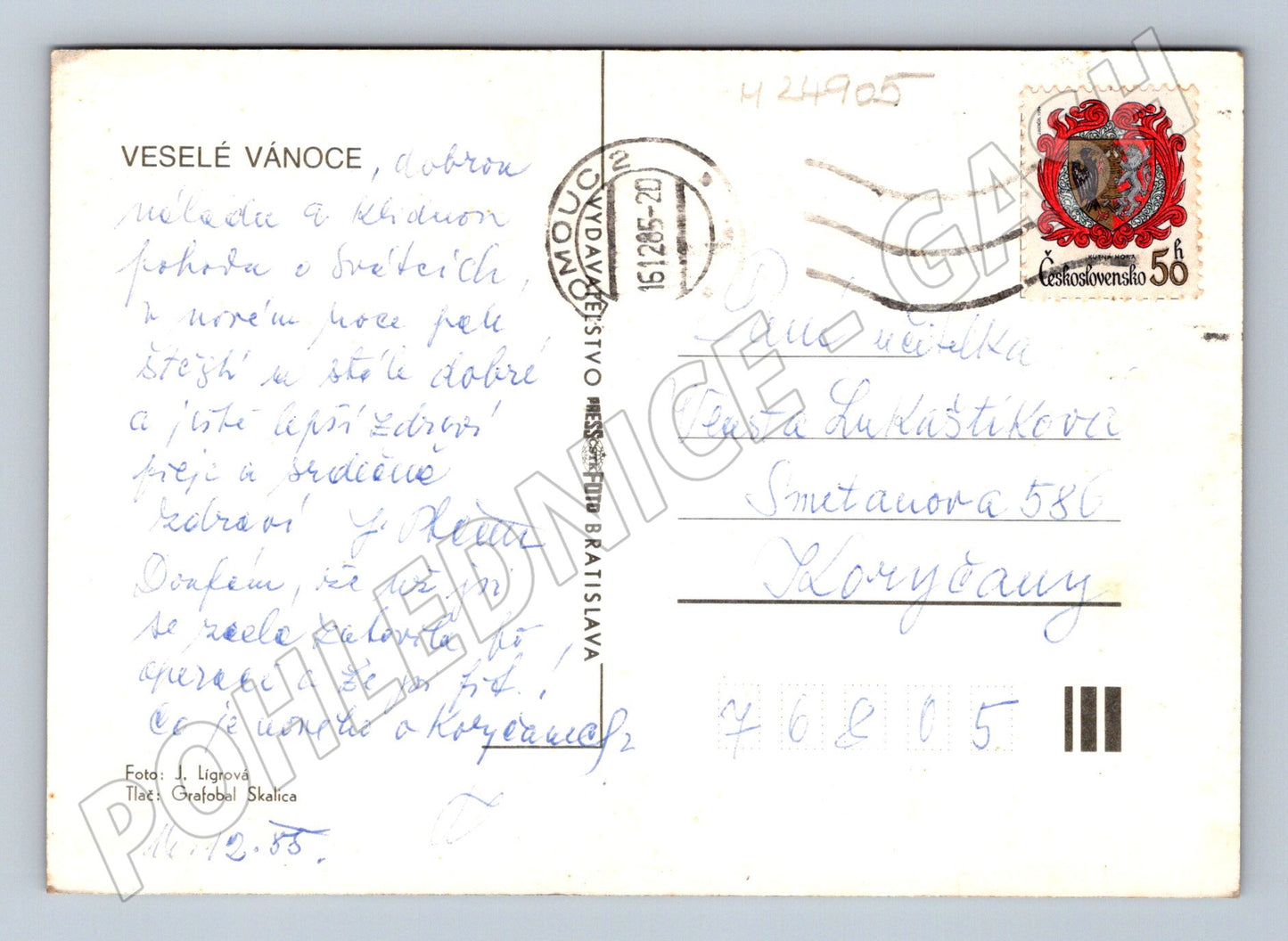 Pohlednice Slovensko Vánoce svíčka ořechy 1985 (M24905)