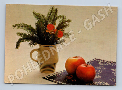 Pohlednice vánoční motiv jablka 1988 (M24914)
