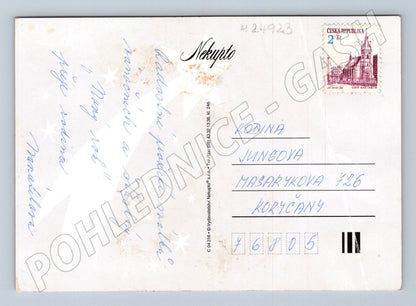 Pohlednice Vánoce Santa Claus děti sáňky 1995 (M24923)