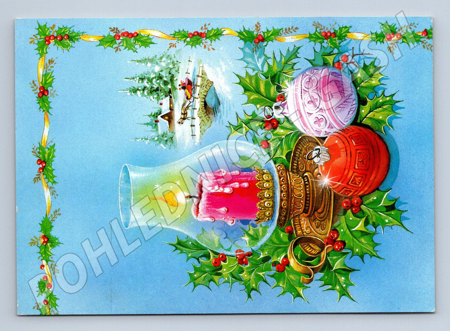 Pohlednice vánoční motiv svíčka ozdoby 1991 (M24924)