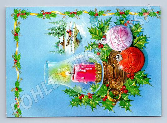 Pohlednice vánoční motiv svíčka ozdoby 1991 (M24924)