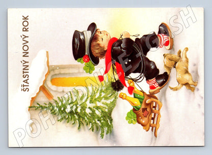 Pohlednice kominíček s prasátkem Šťastný Nový Rok 1994 (M24925)