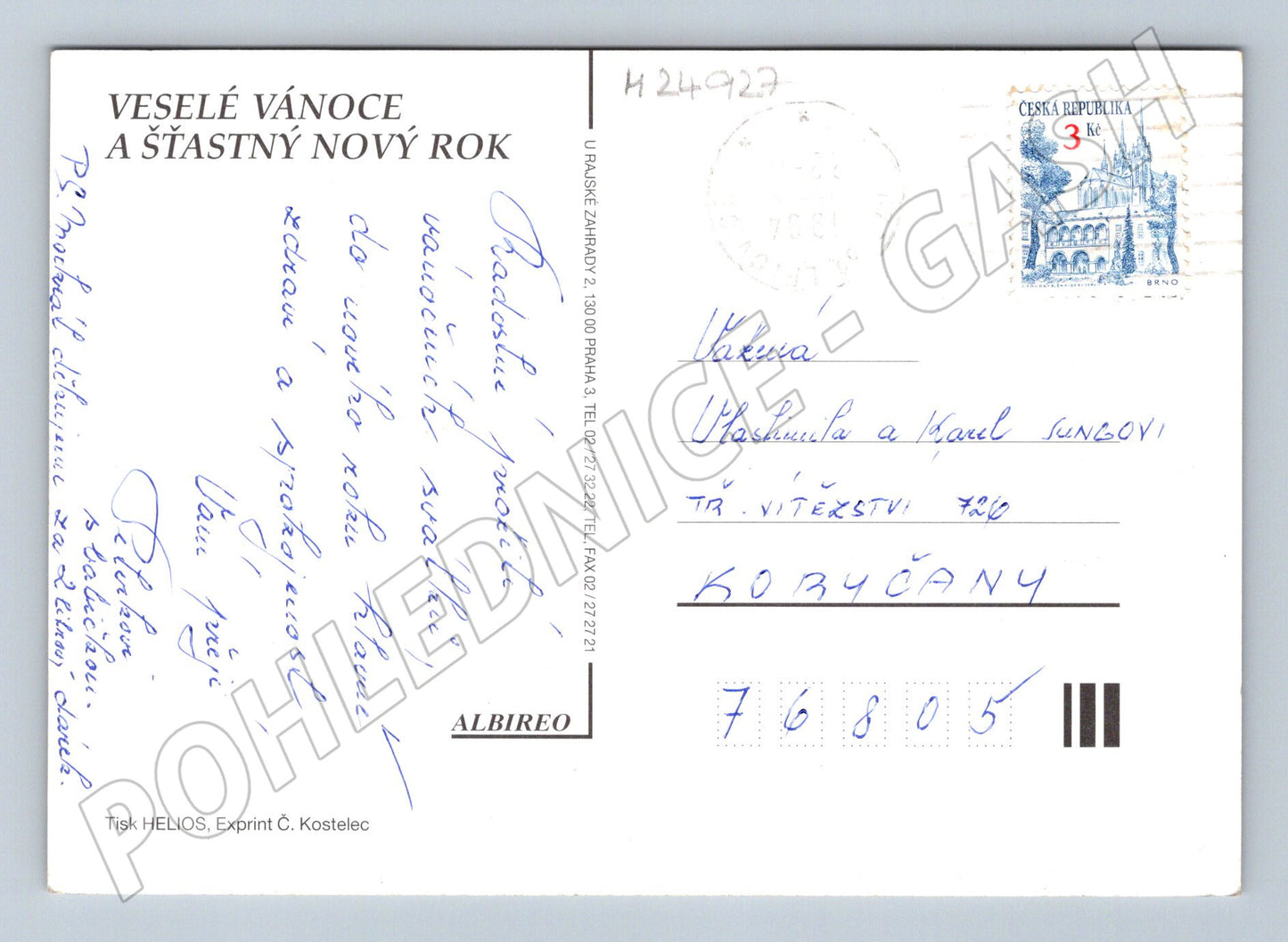 Pohlednice Vánoční motiv zvonky svíčky sníh 1991 (M24927)