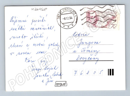 Pohlednice Kroměříž vánoční motiv svíčka vesnice 1994 (M24928)