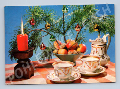 Pohlednice Vánoční motiv stromeček a cukroví 1972 (M24935)