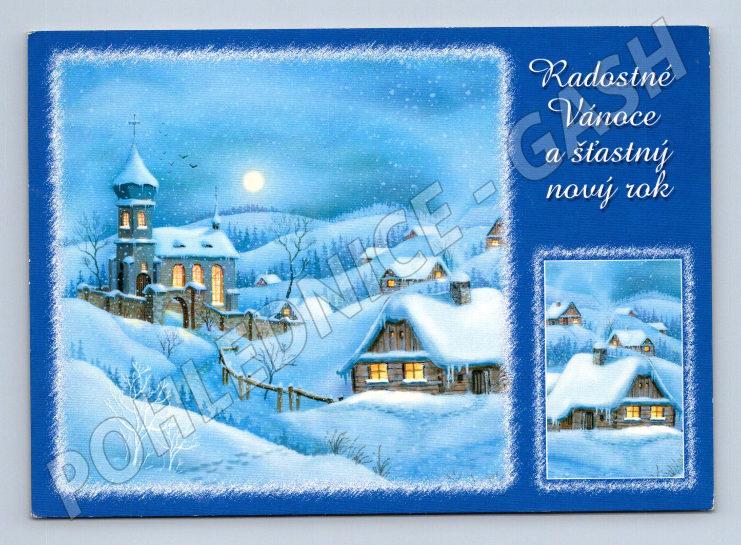 Pohlednice Vánoční zimní krajina kostel Kyjov 2003 (M24938)