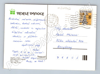 Pohlednice Vánoční motiv perníčky jablka 1985 (M24946)