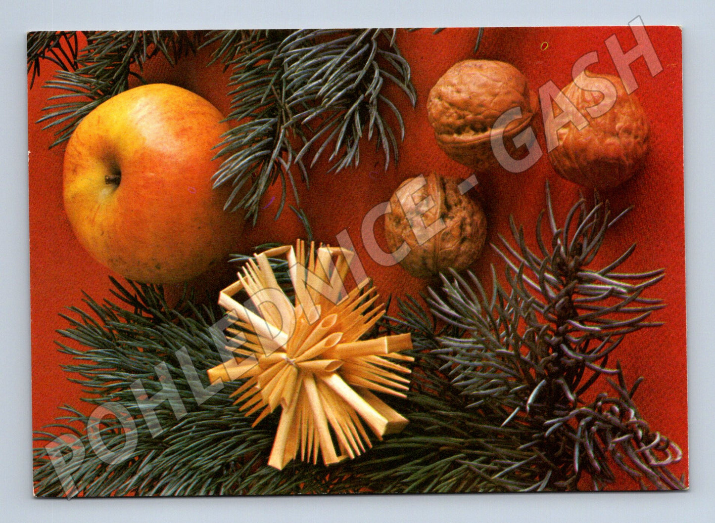 Pohlednice Vánoční zátiší jablko ořechy 1985 (M24947)