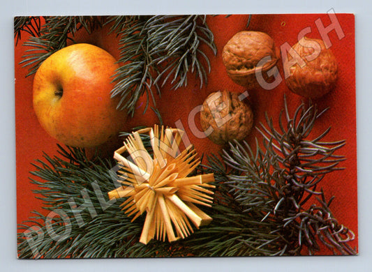 Pohlednice Vánoční zátiší jablko ořechy 1985 (M24947)