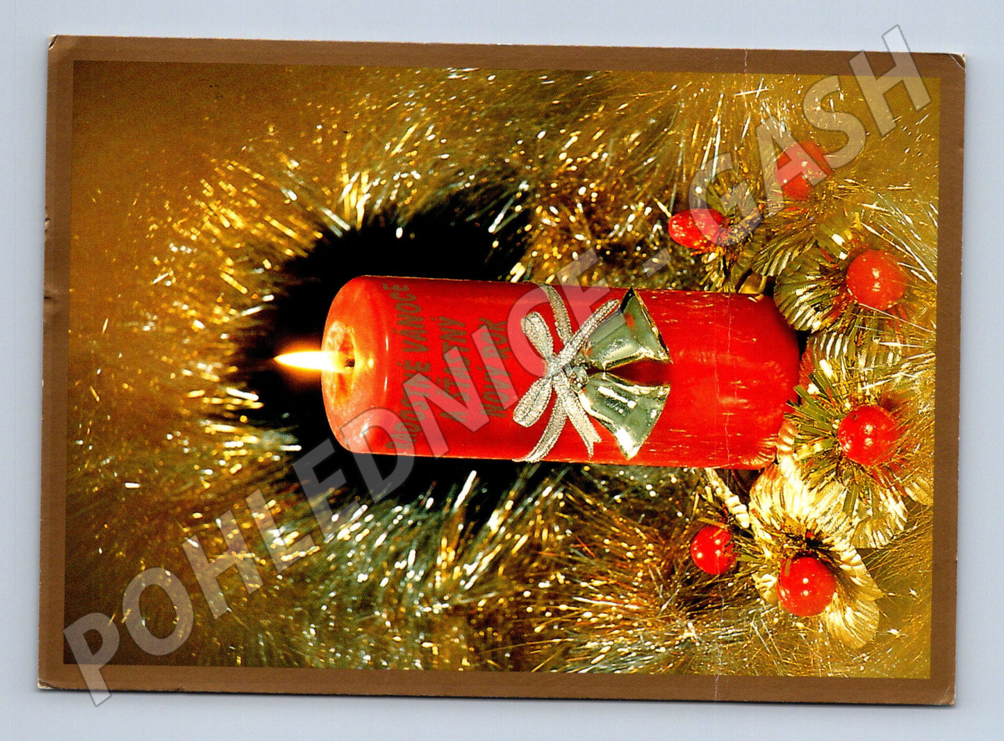 Pohlednice Vánoční svíčka a tinsel (M24982)