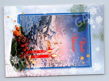 Pohlednice Vánoce zasněžená krajina svíčky 2008 (M24997)