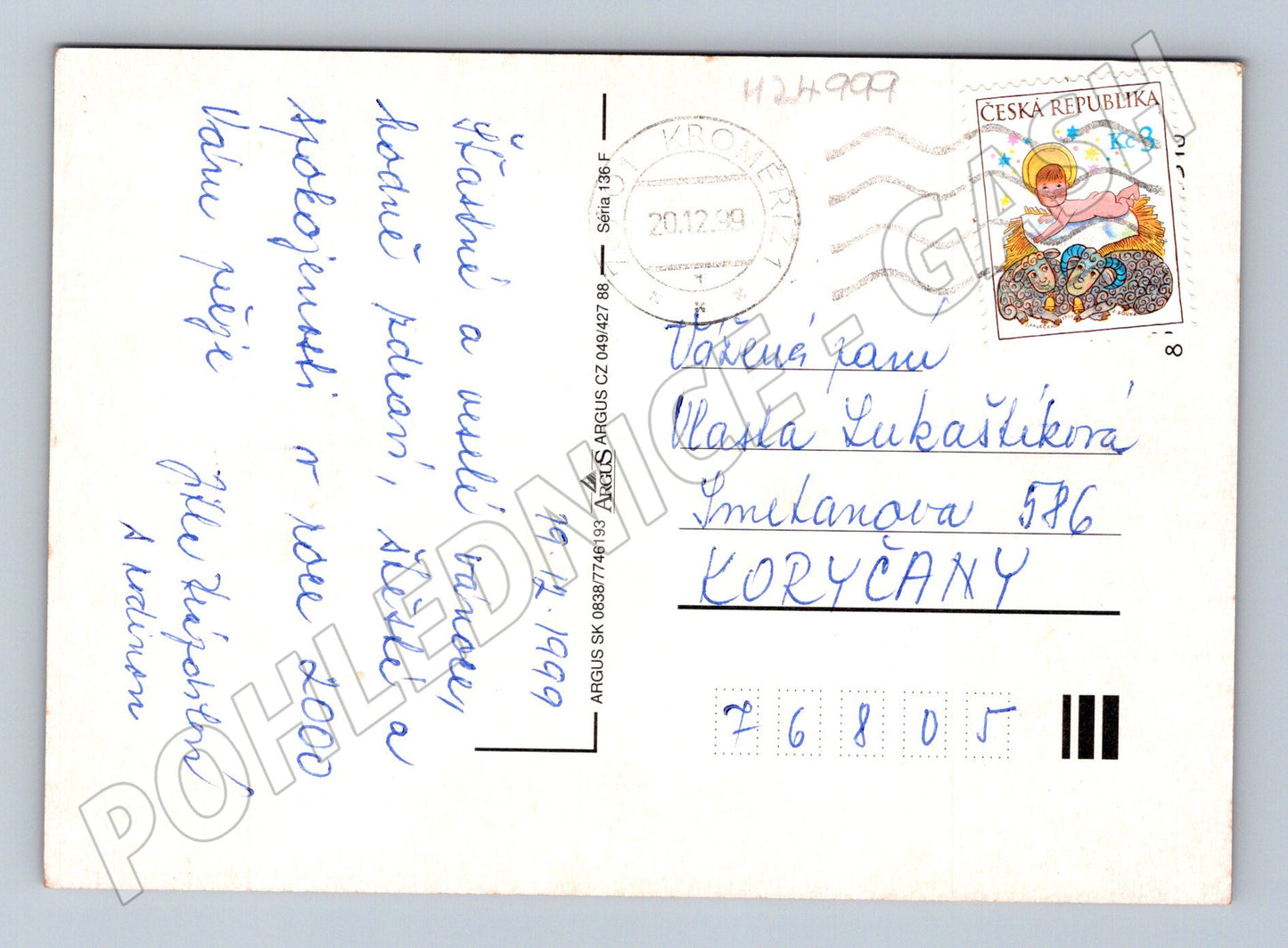 Pohlednice Vánoční motiv zasněžené domky 1999 (M24999)