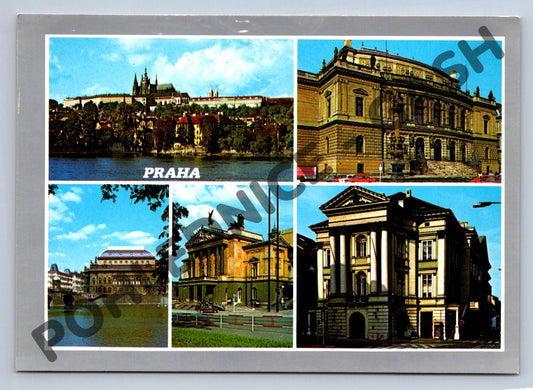 Pohlednice Praha – vícezáběrová pohlednice, Hradčany a divadla (M250)