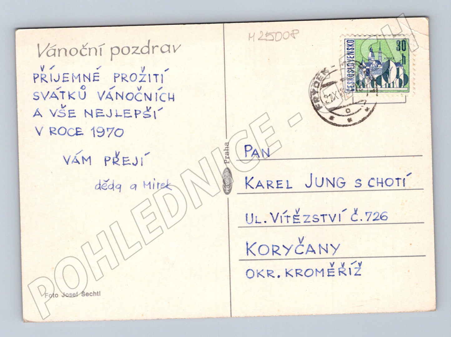 Pohlednice Vánoční motiv jablko ořechy 1970 (M25008)