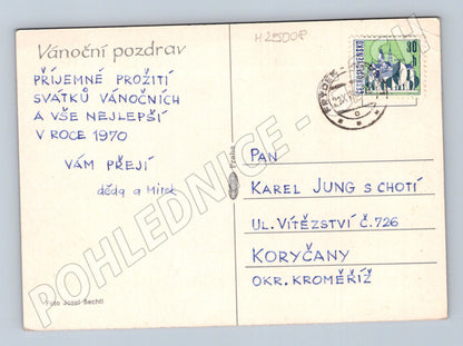 Pohlednice Vánoční motiv jablko ořechy 1970 (M25008)