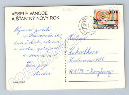 Pohlednice Vánoce zátiší s jehličím ovocem a svíčkou (M25011)