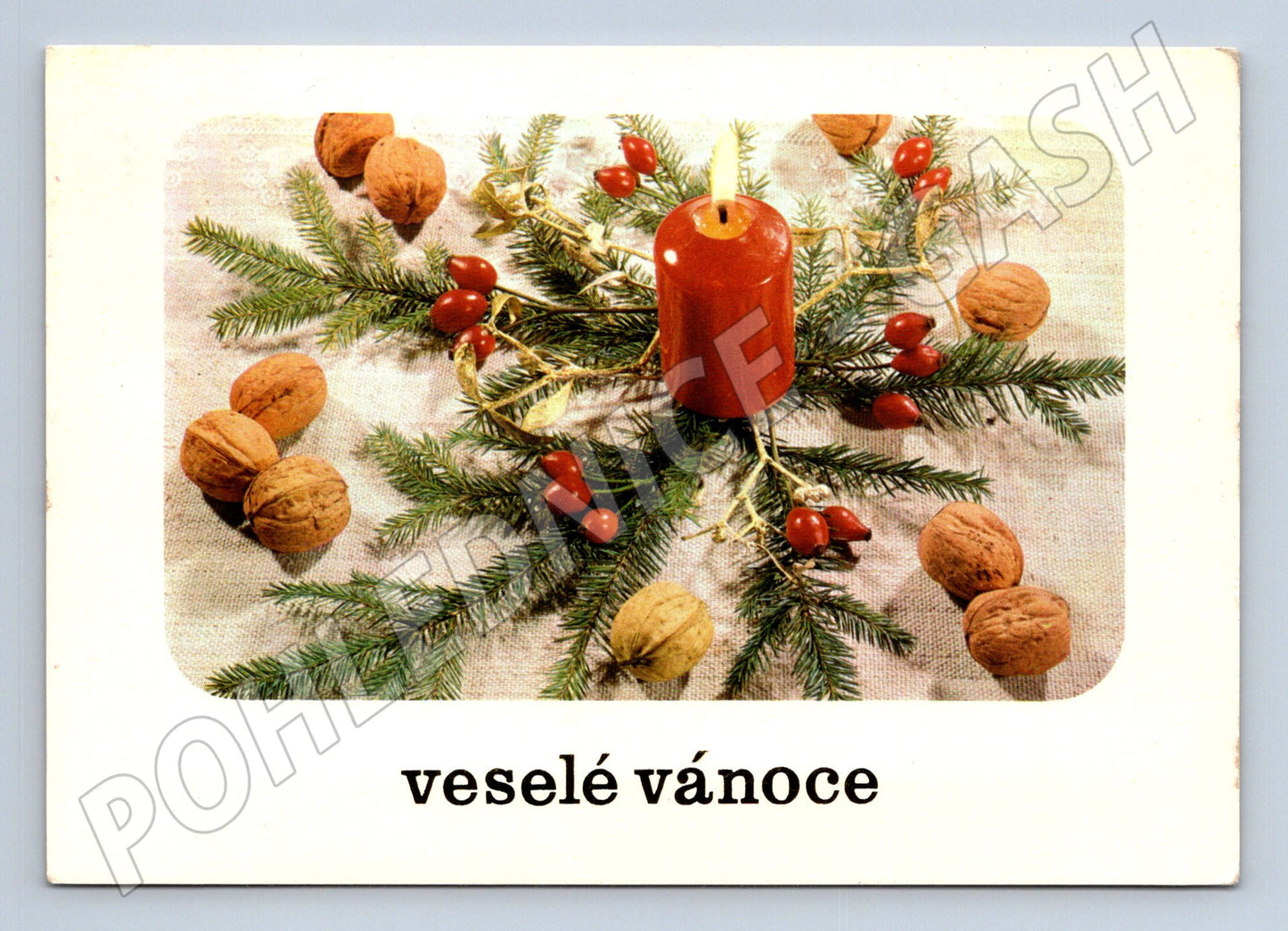 Pohlednice vánoční svíčka a ořechy 1972 (M25032)