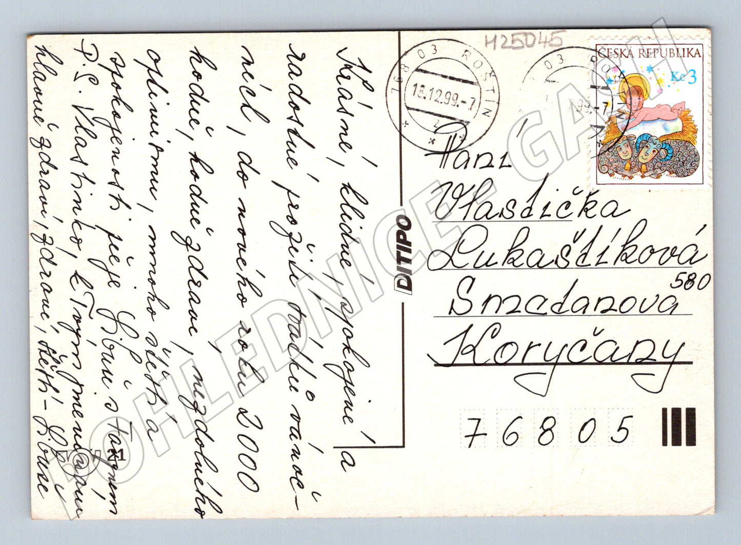 Pohlednice Vánoční motiv veverka ptáčci 1999 (M25045)