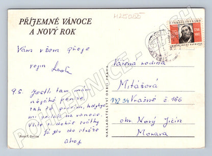 Pohlednice Vánoční zátiší jablka ořechy svícen (M25055)