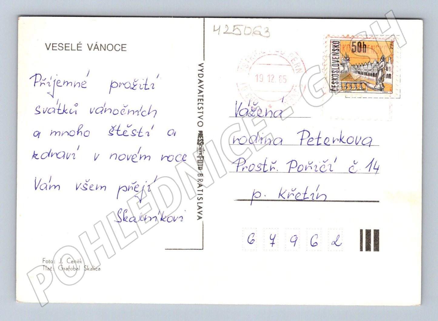 Pohlednice Vánoční zátiší s jablky a ořechem (M25063)