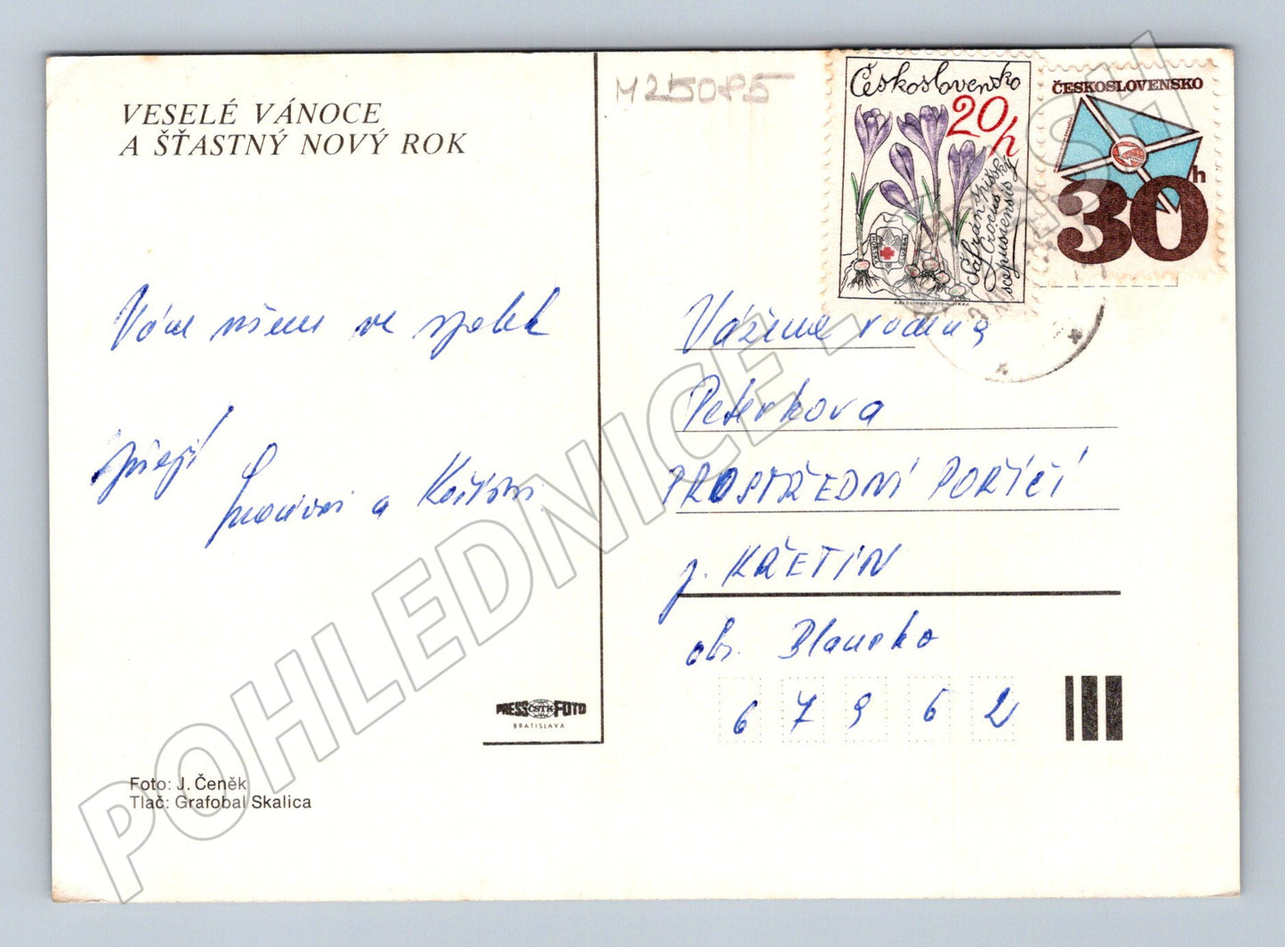 Pohlednice Vánoce svíčka hodiny (M25085)