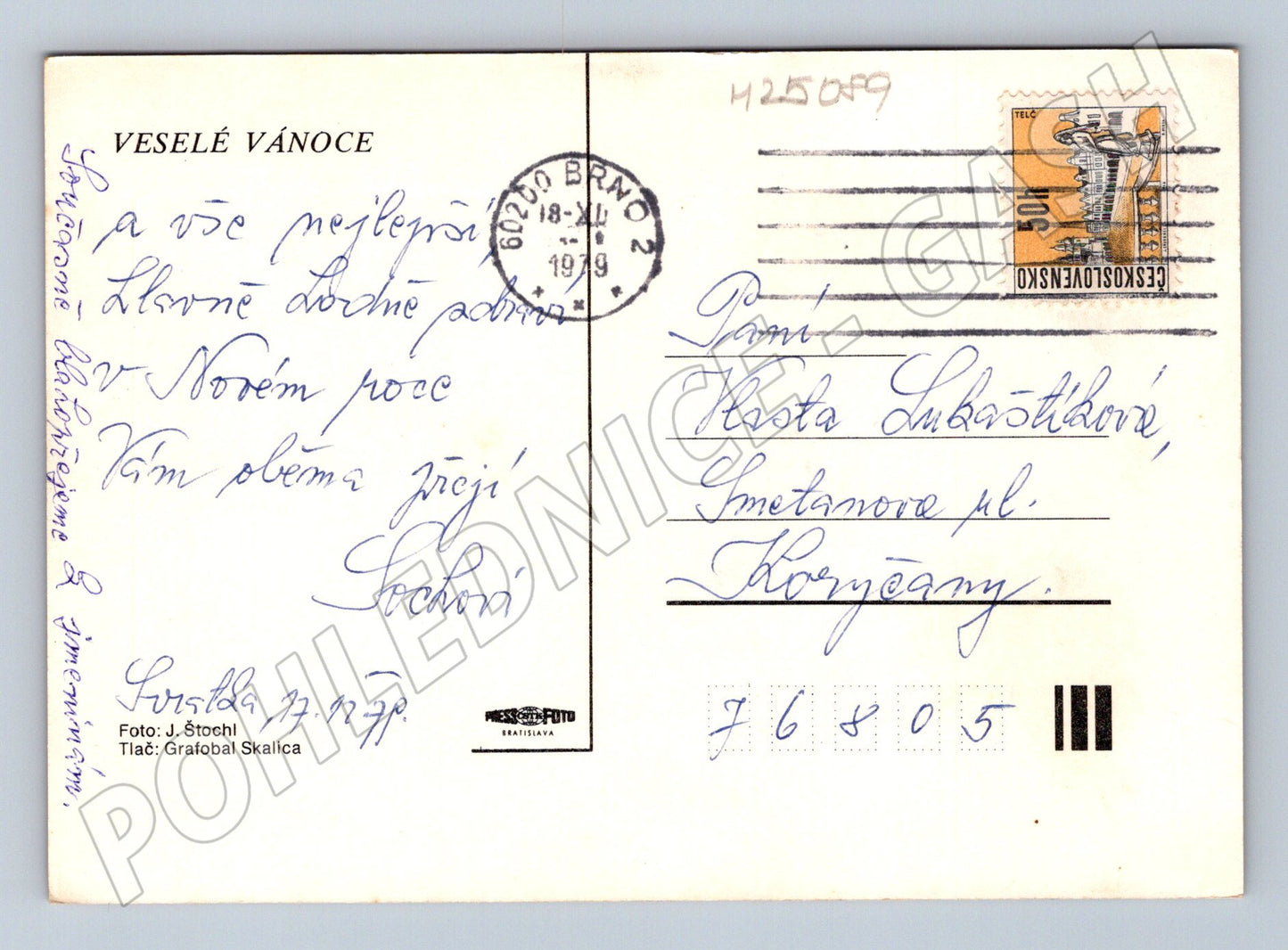 Pohlednice Vánoční zátiší svíčka ovoce 1979 (M25089)
