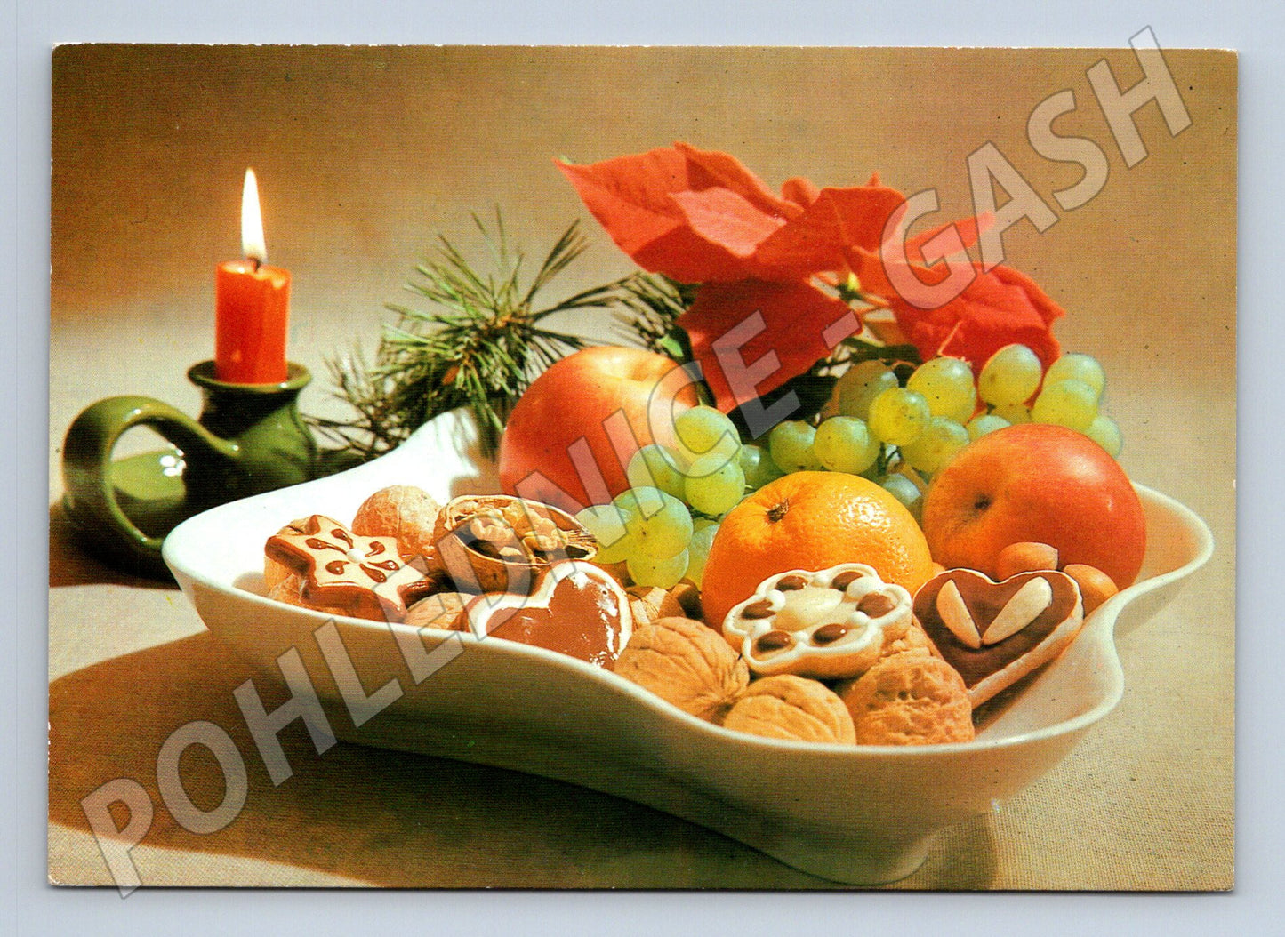 Pohlednice Vánoční zátiší ovoce cukroví 1985 (M25091)