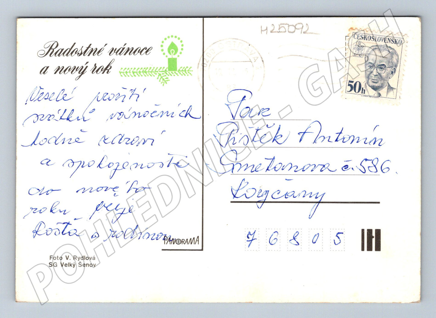 Pohlednice Vánoční zátiší svíčky jablka ořechy (M25092)