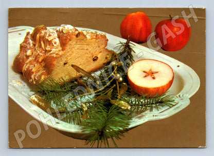 Pohlednice Vánoční zátiší s koláčem a jablky 1973 (M25093)