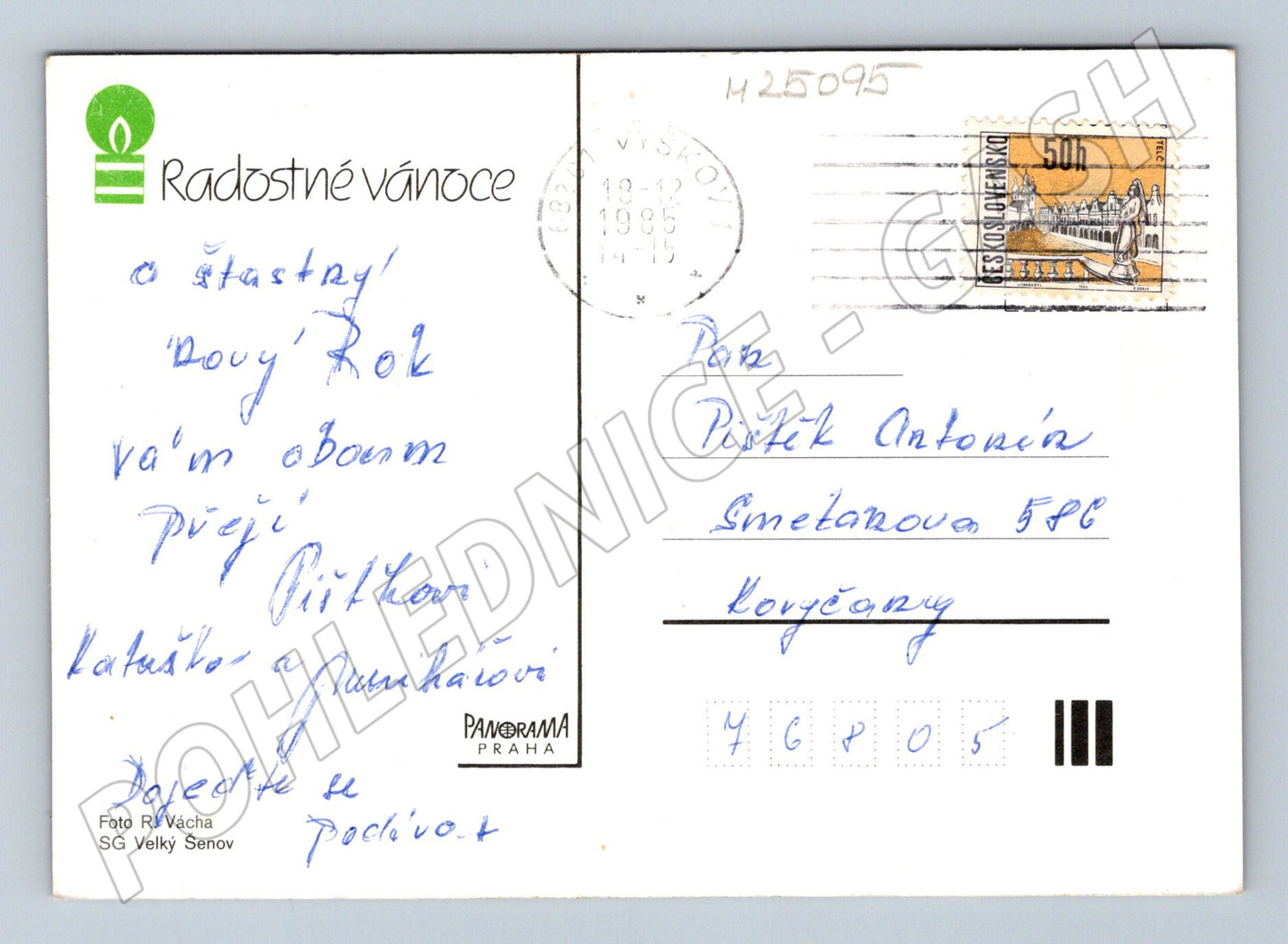 Pohlednice Vánoční motiv svíčka ořechy 1985 (M25095)