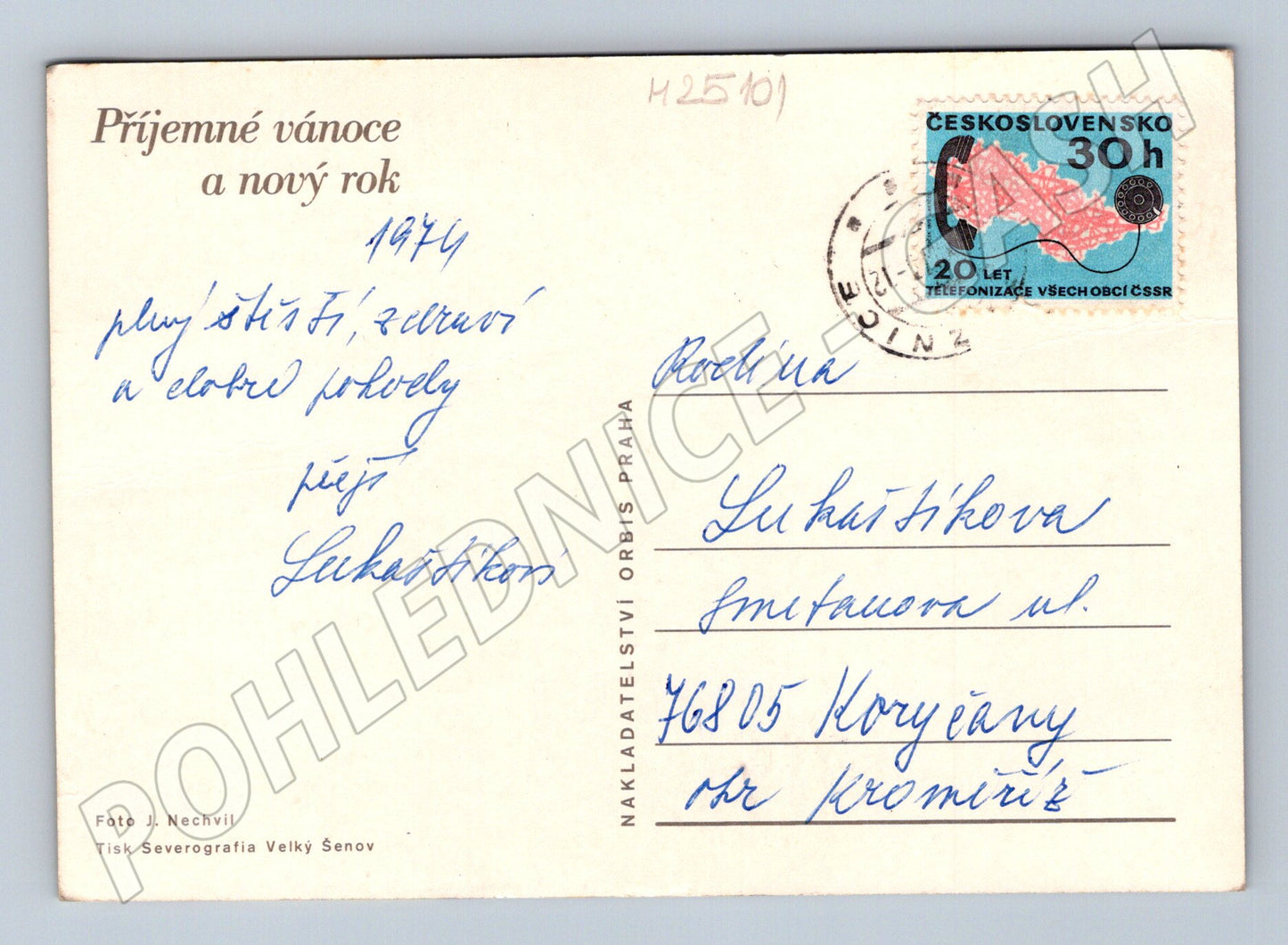 Pohlednice vánoční zátiší Nový rok 1974 (M25101)