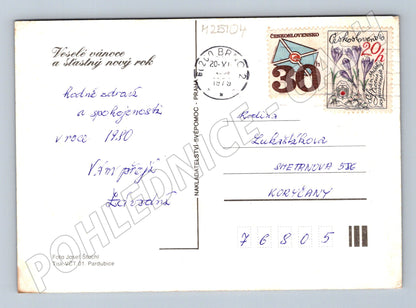 Pohlednice Vánoční motiv svíčka a zvonky 1979 (M25104)