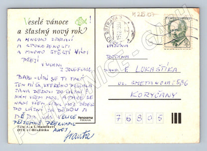 Pohlednice Vánoční motiv se svíčkou a hvězdami 1990 (M25107)