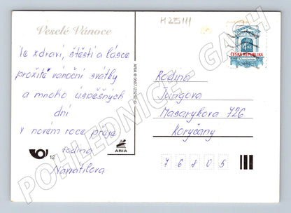 Pohlednice Vánoce svíčky jehličí 1992 (M25111)